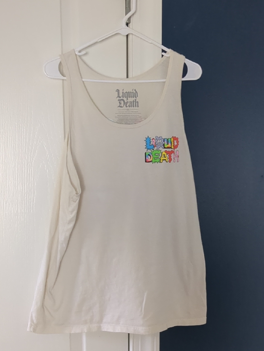 Liquid Death Cream Tank Top with Colorful Logo